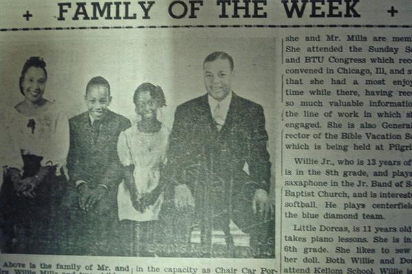 Newspaper scan of featured family of the week with family photo